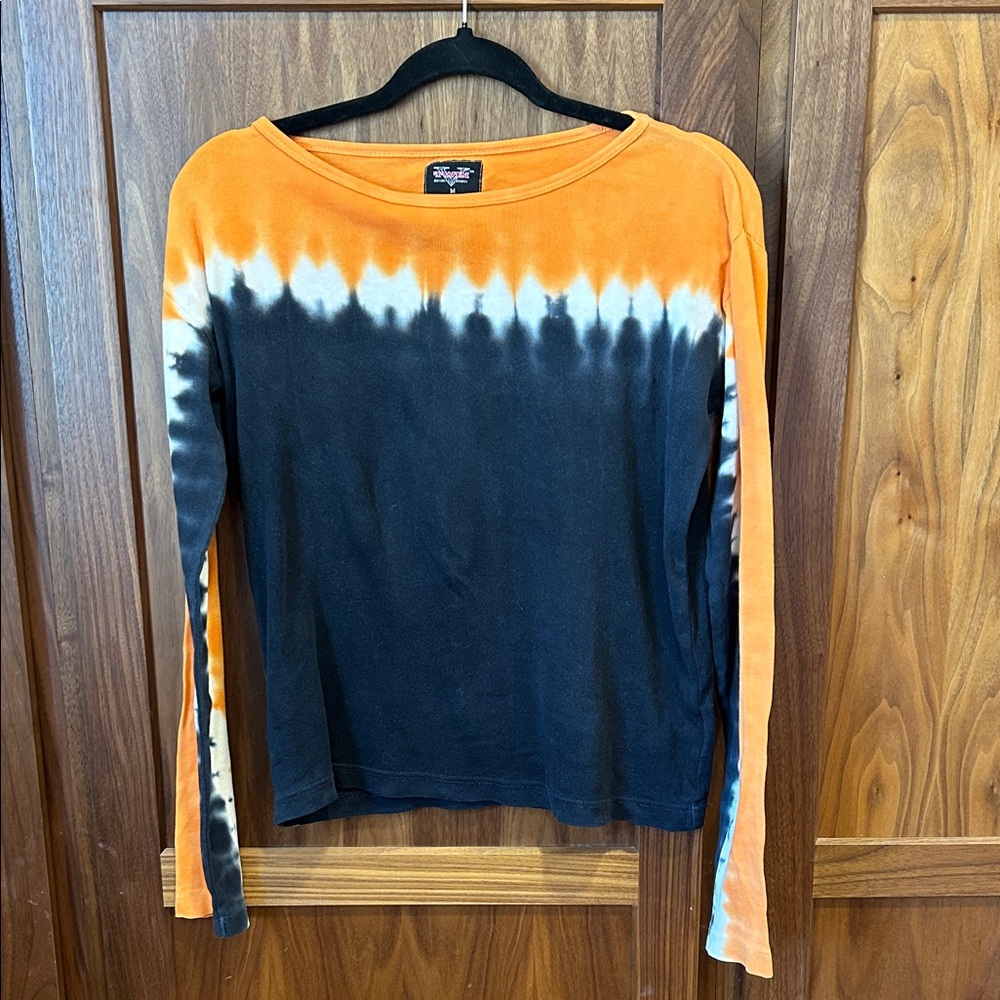 Hanes Orange and Black Tie-Dye Long Sleeve Tee